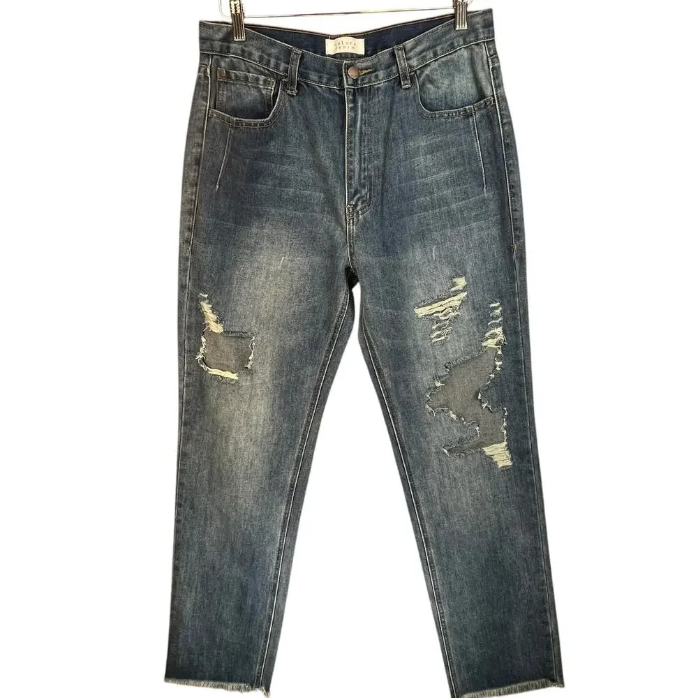 Nature Denim Women’s Distressed Ripped Straight Raw‎ Hem Street Wear Jeans 13